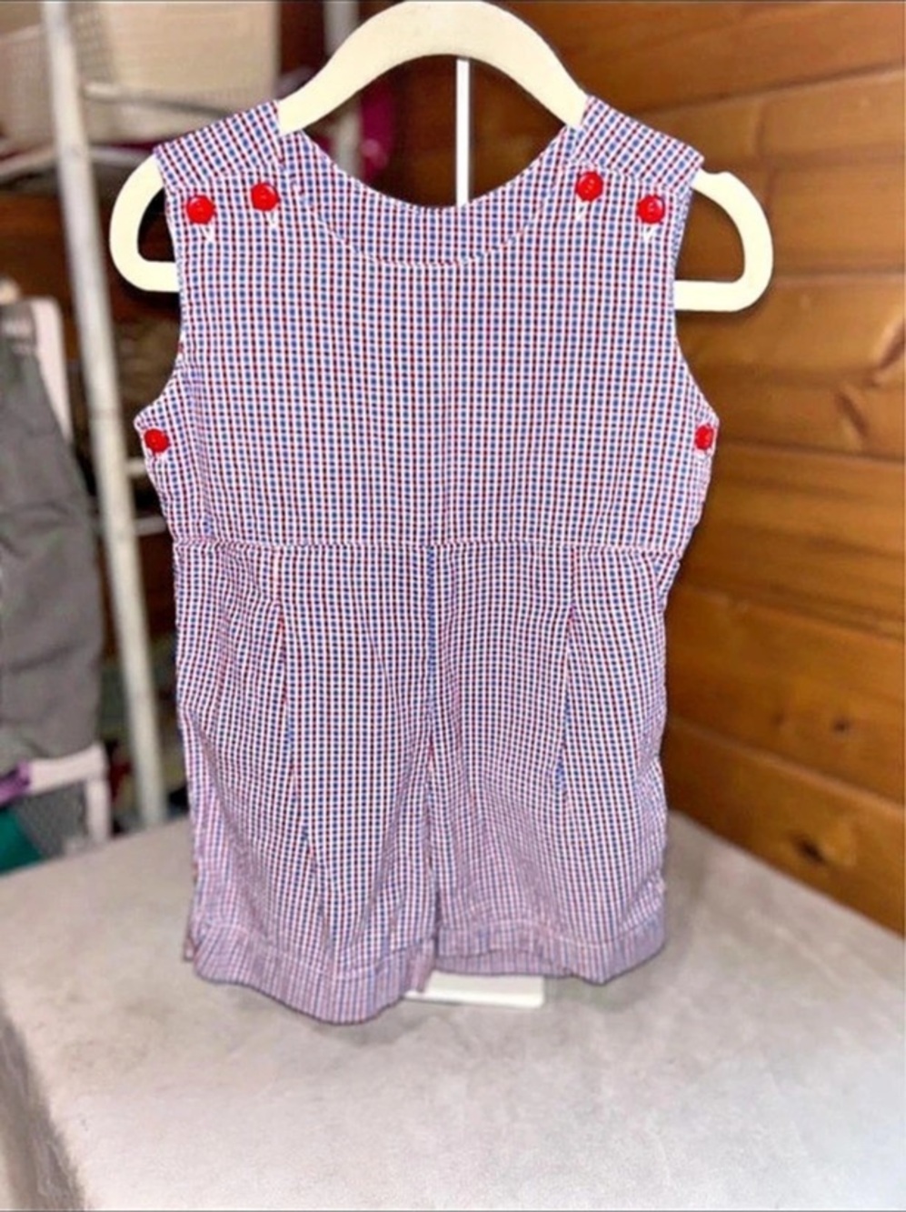 Strasburg Gingham Jon Jon in Red & Blue Size 18m  Like New